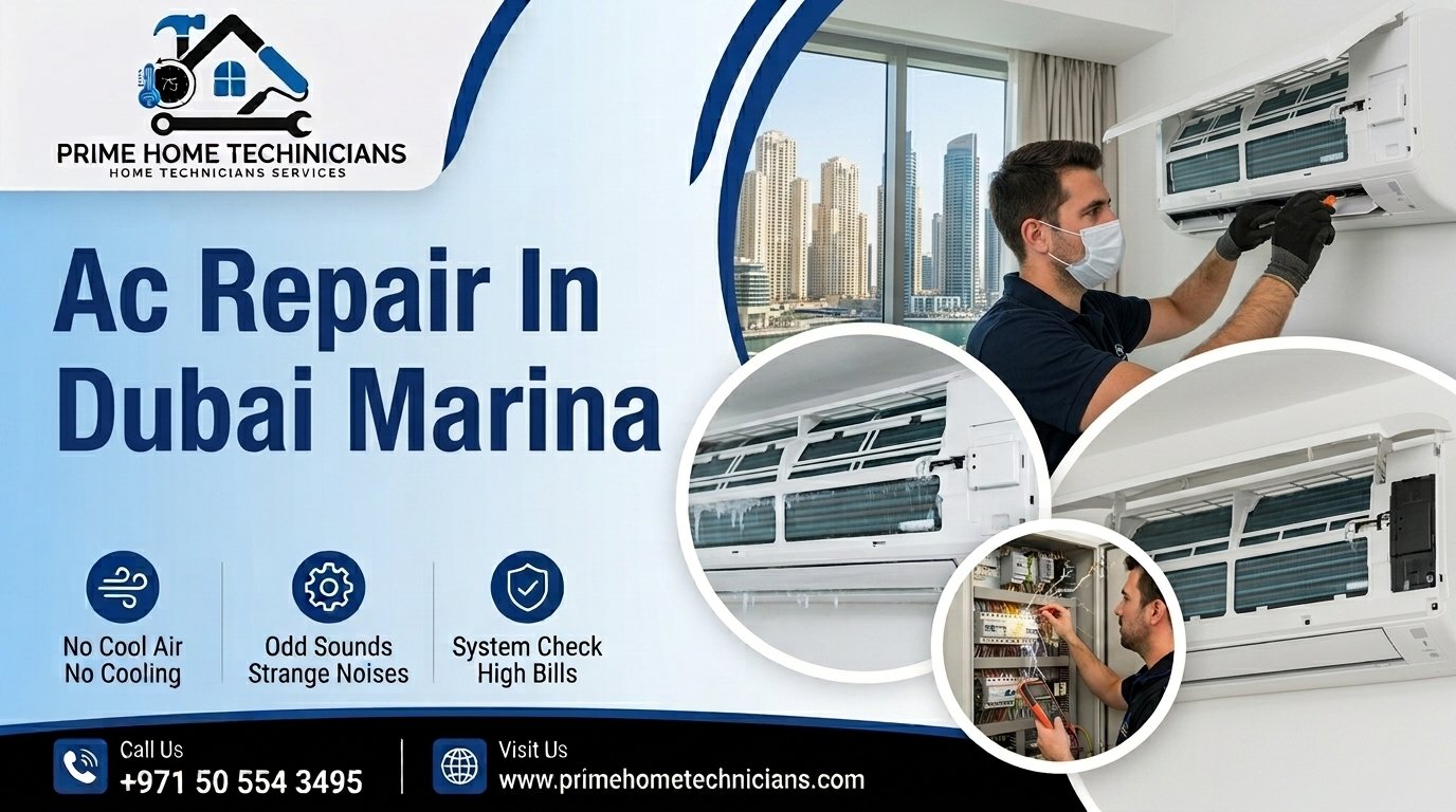 Professional AC repair services in Dubai Marina by Prime Home Technicians.