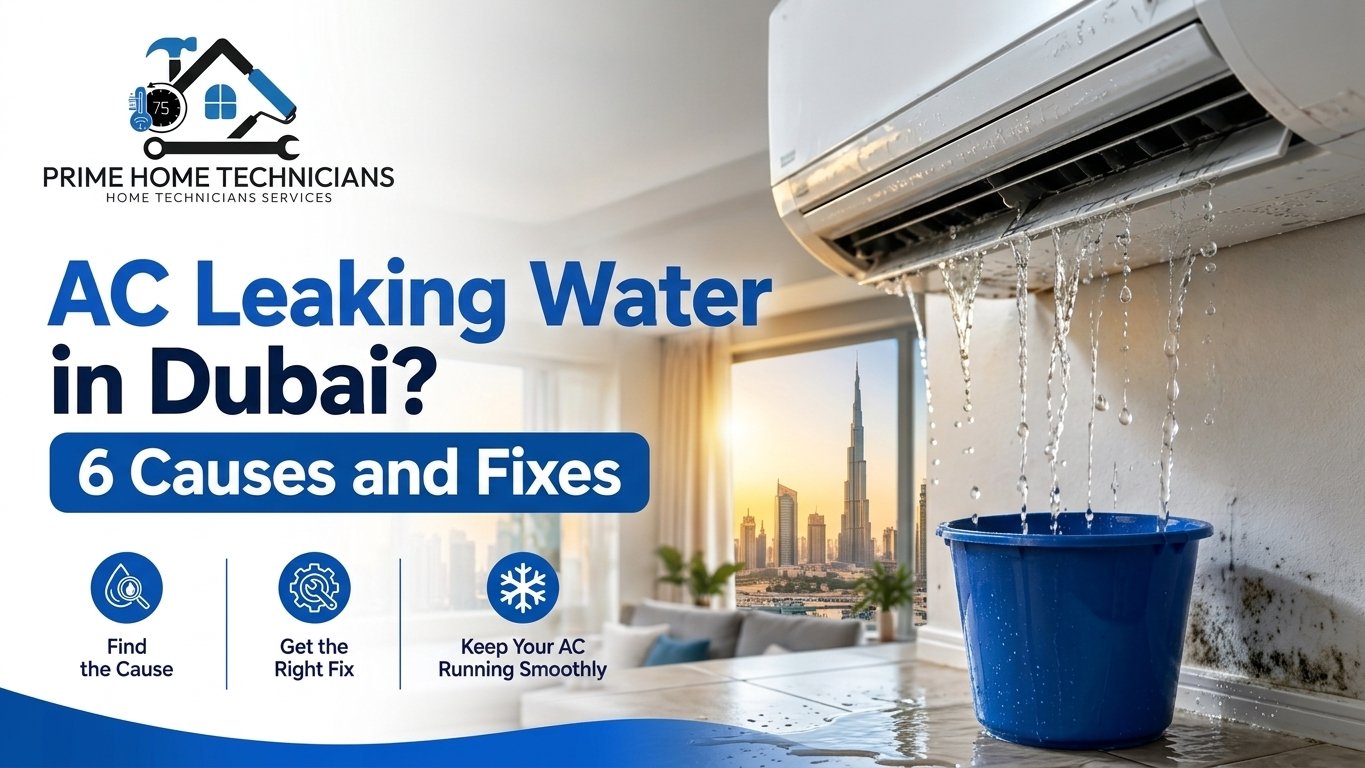 AC leaking water in Dubai: 6 causes and fixes by Prime Home Technicians.